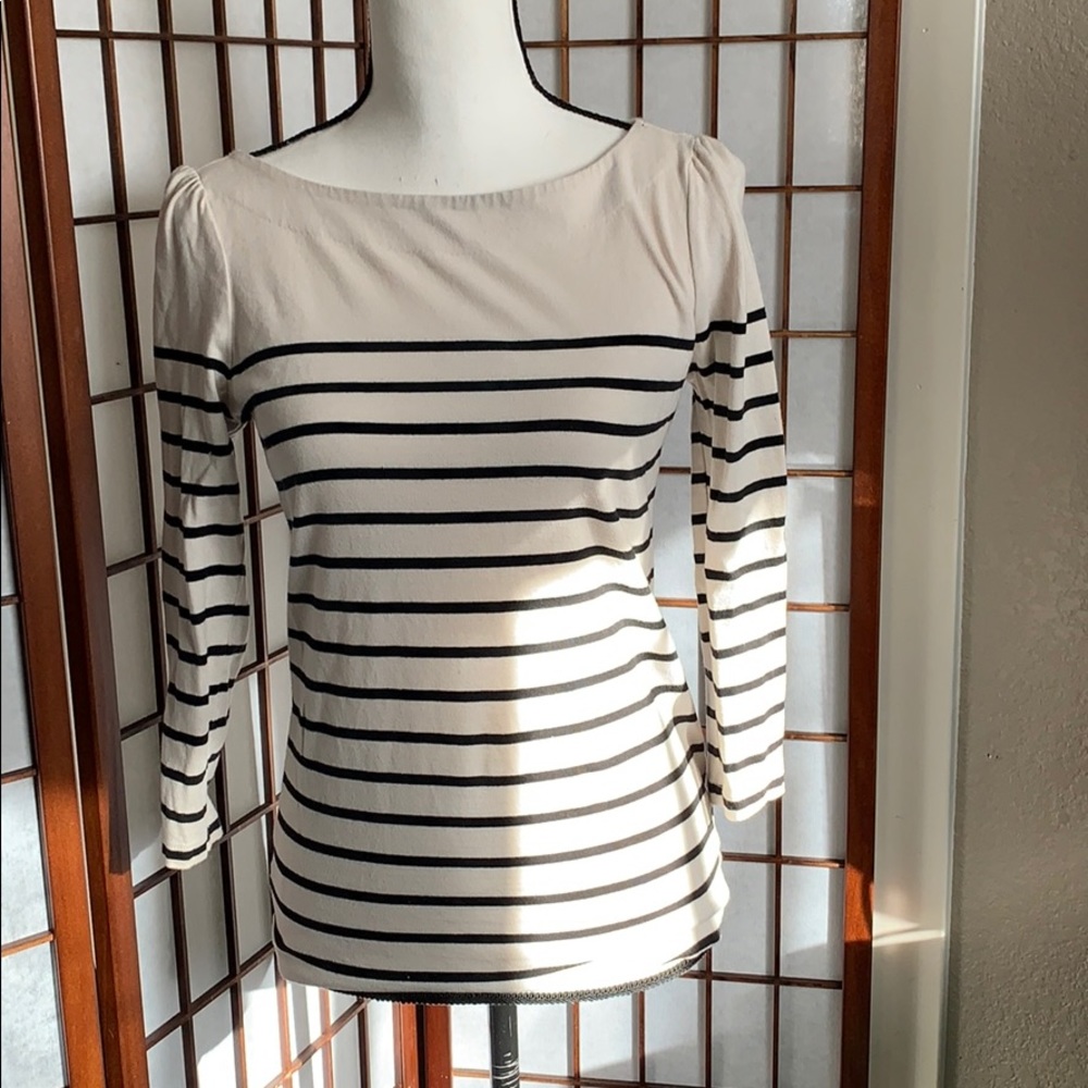 Loft striped 3/4 sleeve zip back